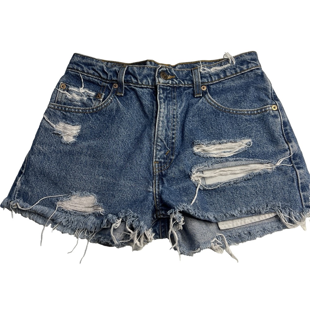 Levi's Distressed Dark Blue Denim Jean Shorts